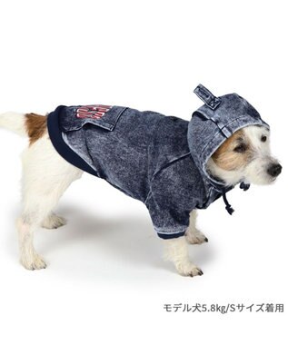 PET PARADISE J.PRESS デニム風 ロゴパーカー 小型犬 ネイビー
