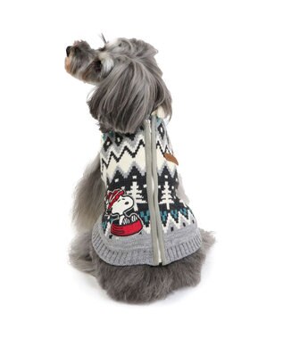  スヌーピー 背中開き ニット雪遊び柄 《グレー》 小型犬