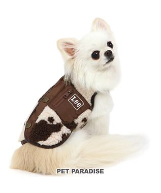 Lee 牛柄 背中開きボアベスト 《 白茶》 小型犬