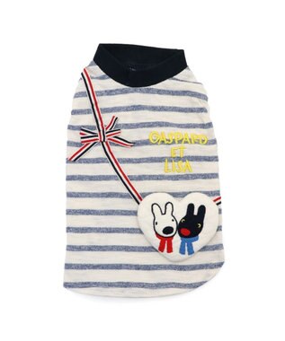 PET PARADISE リサとガスパール ボーダーハートＴシャツ 小型犬 ホワイト×ネイビー