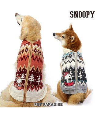 PET PARADISE スヌーピー 背中開き ニット雪遊び柄 《レッド》 中型犬 大型犬 レッド