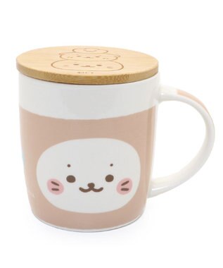Mother garden しろたん フタ付き マグカップ 390mL 《ベージュ・おともだち柄》 単品 ベージュ・おともだち柄