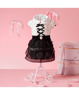 PET PARADISE cherircouture ドットシャツ ワンピース 小型犬 ホワイト×ブラック