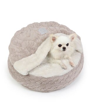 PET PARADISE ペットパラダイス  遠赤外線  寝袋 丸型《アラン柄》 50cm ベージュ