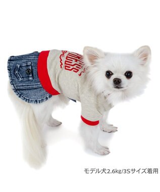 PET PARADISE J.PRESS デニム風 スカートつなぎ 小型犬 ベージュ×レッド