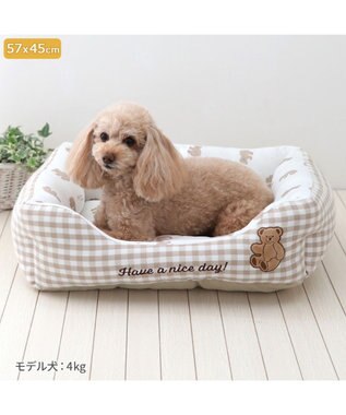 PET PARADISE ペットパラダイス  クール 四角カドラー 《くまチェック柄》 中型犬 くまチェック柄