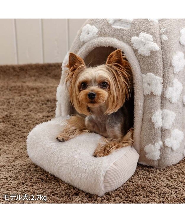 PET PARADISE ペットパラダイス 遠赤外線  ボアハウス 《お花柄》 小型犬 ベージュ