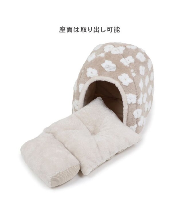 PET PARADISE ペットパラダイス 遠赤外線  ボアハウス 《お花柄》 小型犬 ベージュ
