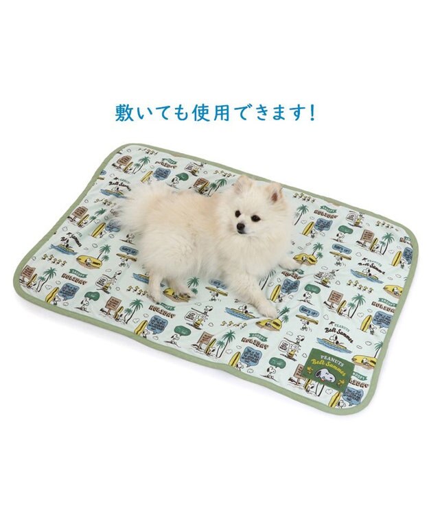 PET PARADISE スヌーピー サーフ柄  クールブランケット (90×60cm) カーキ
