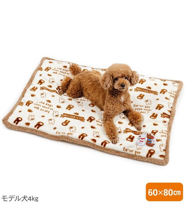 PET PARADISE リサとガスパール 遠赤外線 ボア マット 《カフェ柄》 ホワイト×ブラウン