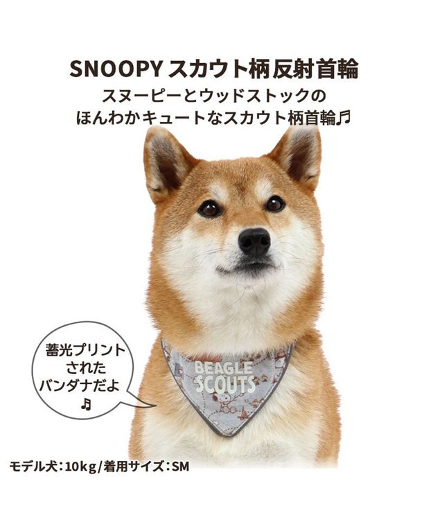 PET PARADISE スヌーピー 首輪 ビーグルスカウト柄 反射付き 【Ｌ】大型犬 グレー