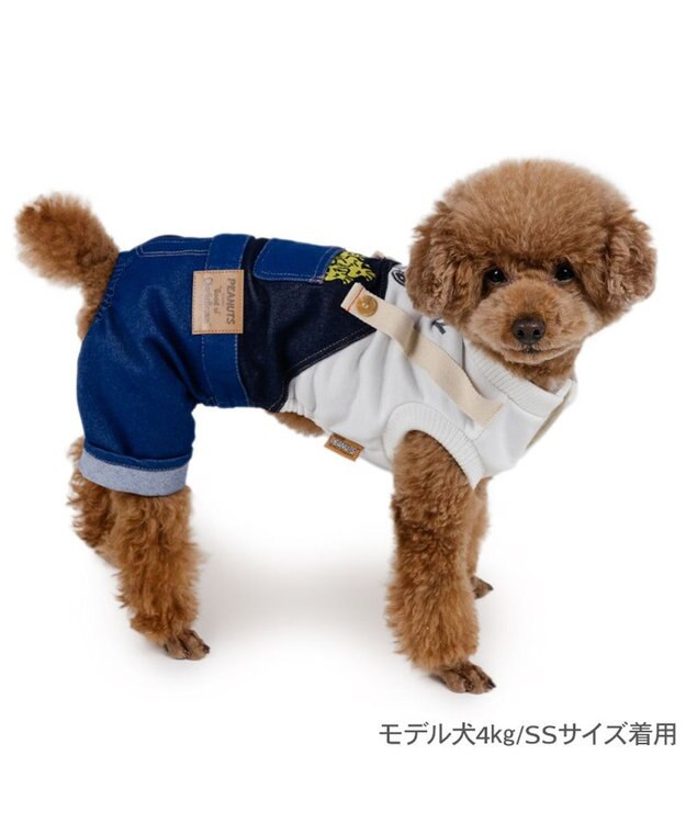 PET PARADISE スヌーピー デニム オーバーオール風 ロンパース 小型犬 ホワイト×ブラック