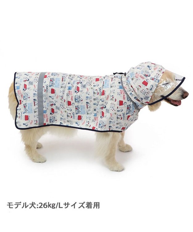 PET PARADISE スヌーピー 簡易レインコート 透明フード付き 《アメリカンビンテージ柄》 中型犬 大型犬 白～オフホワイト