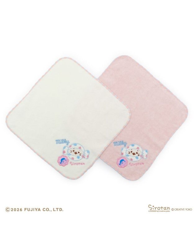 Mother garden しろたん ミルキー刺繍タオル 《ピンク》 Peko×しろたん ピンク
