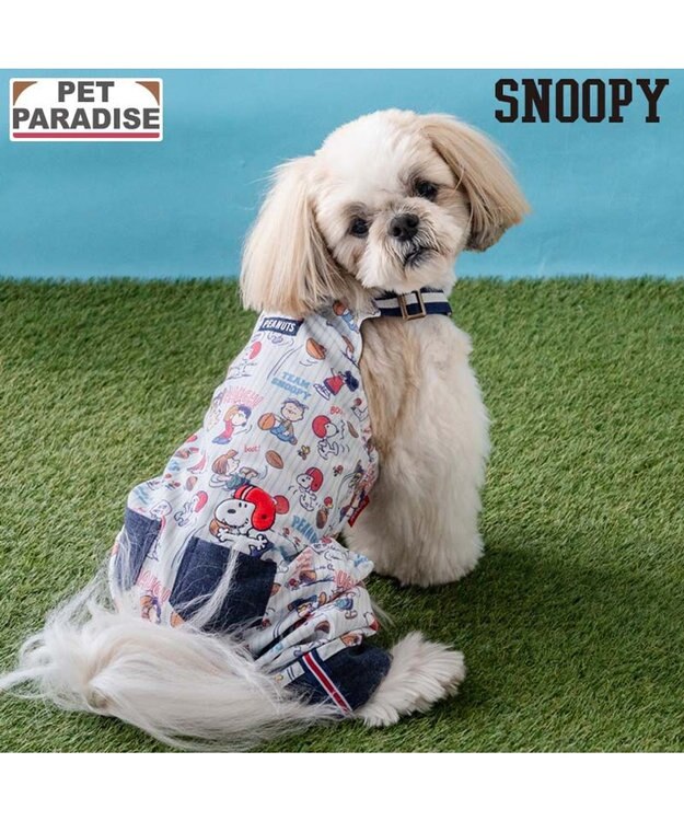 PET PARADISE スヌーピー アメフト オーバーオール 小型犬 ホワイト×ネイビー