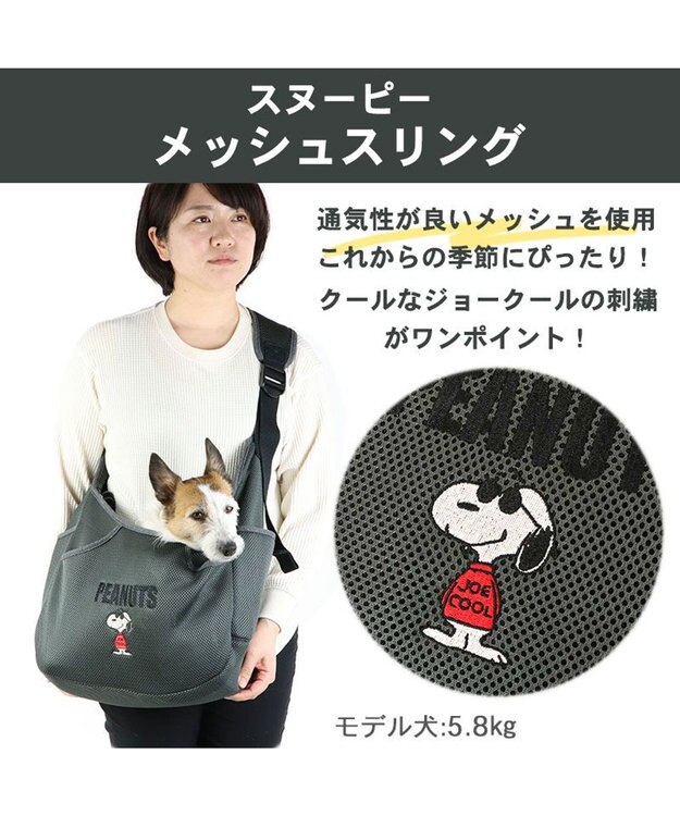 PET PARADISE スヌーピーソフト メッシュ スリング【小型犬】 グレー