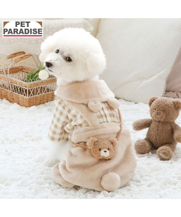 PET PARADISE ペットパラダイス くまちゃん チェックパンツ 小型犬 ベージュ