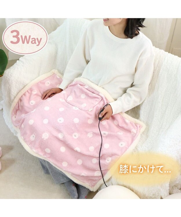Mother garden マザーガーデン ふわんこ USB ぽかぽか ひざかけ 90cm×60cm ボタン付き ピンク（淡）