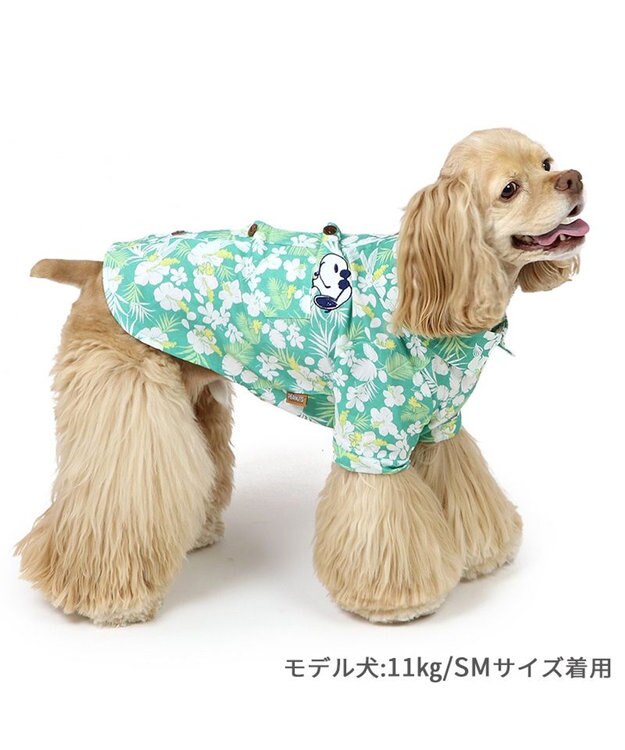 PET PARADISE スヌーピー 背中開き アロハシャツ 中型犬 グリーン