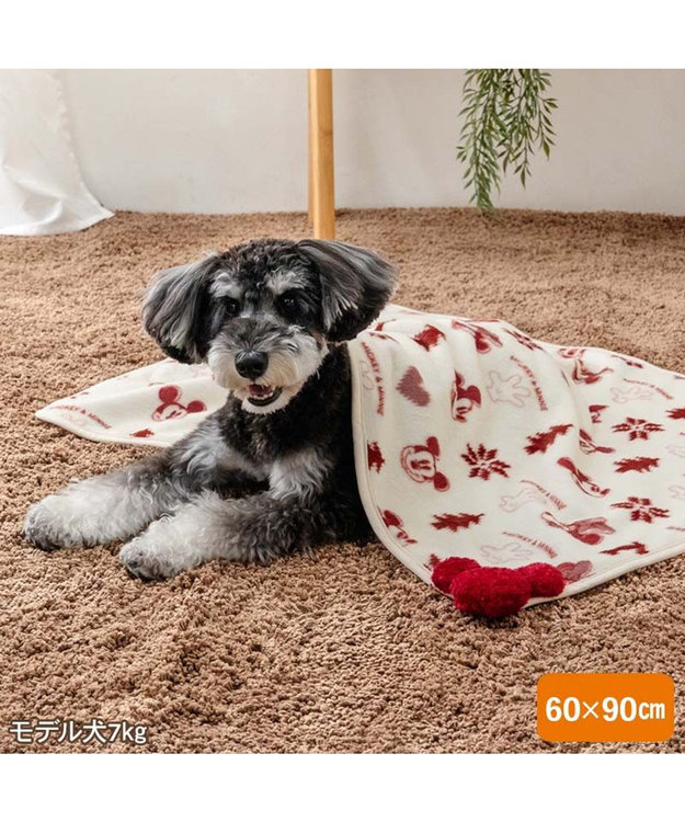 PET PARADISE ディズニー ミッキーマウス ブランケット 《ニット柄》 ホワイト×レッド