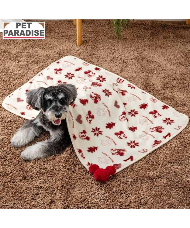 PET PARADISE ディズニー ミッキーマウス ブランケット 《ニット柄》 ホワイト×レッド