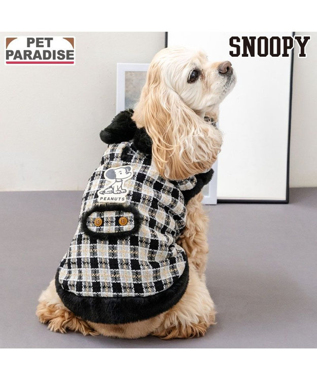 PET PARADISE スヌーピー 黒ツイード ベスト  中型犬 ブラック×ホワイト