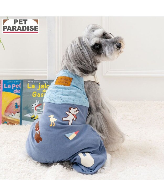 PET PARADISE リサとガスパール 刺繍レース オーバーオール 小型犬 ブルー