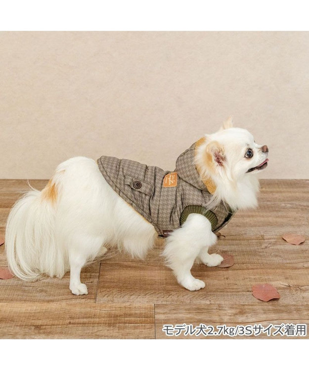 PET PARADISE ペットパラダイス 防寒コート 《千鳥柄》 小型犬 カーキ