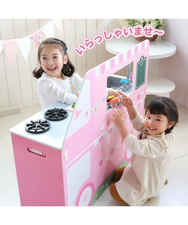 Mother garden マザーガーデン 木製 おままごと キッチン 音が鳴る ストロベリーキッチンカー -