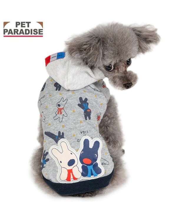 PET PARADISE リサとガスパール  パーカー 総柄 小型犬 グレー
