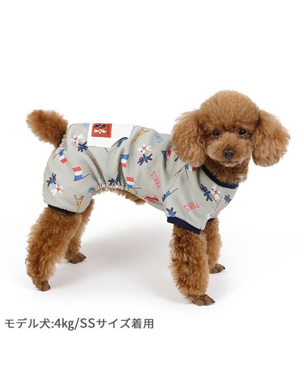 PET PARADISE リサとガスパール ロンパース 《パリ柄》 小型犬 グレー