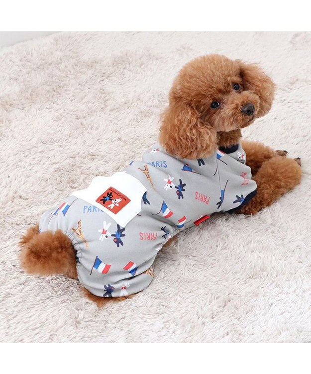 PET PARADISE リサとガスパール ロンパース 《パリ柄》 小型犬 グレー