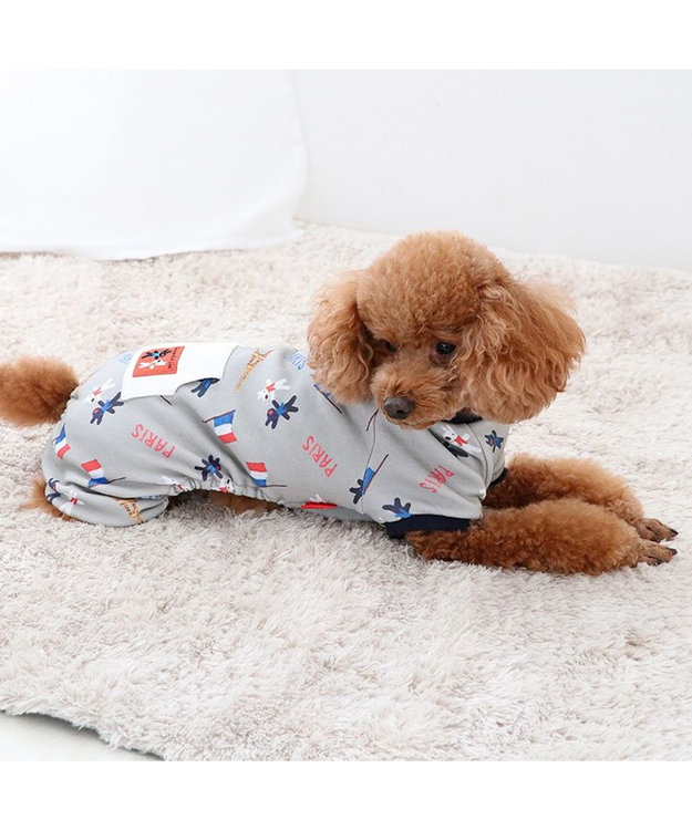 PET PARADISE リサとガスパール ロンパース 《パリ柄》 小型犬 グレー
