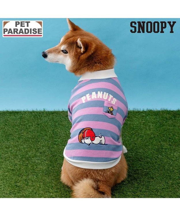 PET PARADISE スヌーピー ラガーシャツ 中型犬 大型犬 グレー×ピンク