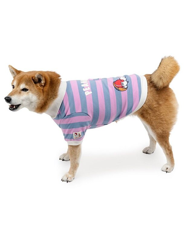 PET PARADISE スヌーピー ラガーシャツ 中型犬 大型犬 グレー×ピンク