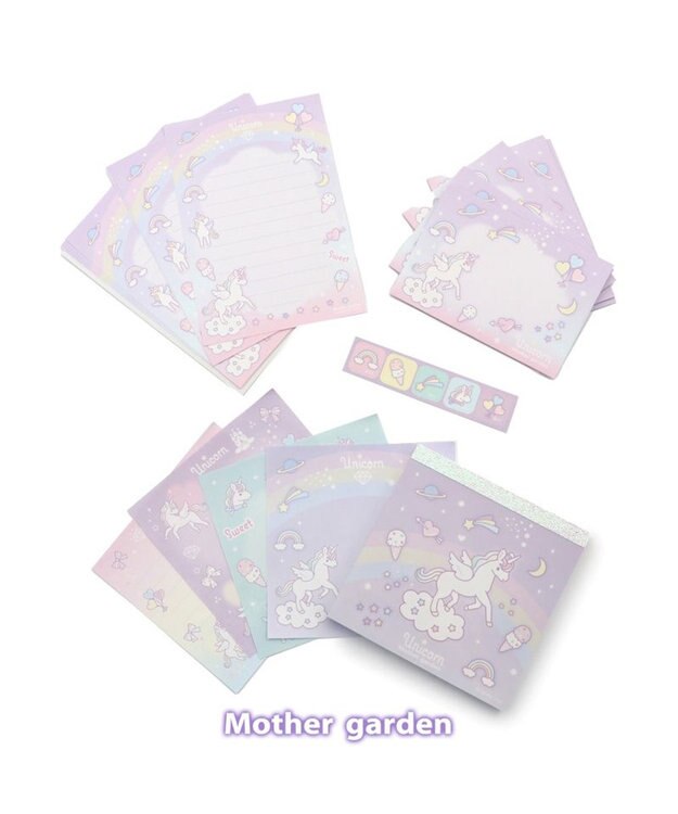 Mother garden マザーガーデン ユニコーン スクエアメモ & ミニレターセット -
