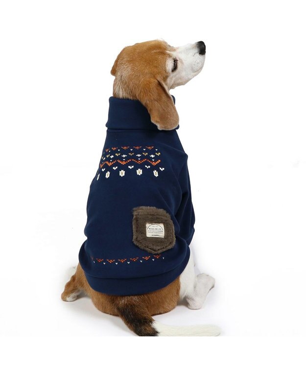 PET PARADISE ペットパラダイス ペティヒートDAN ハイネックTシャツ 《ノルディック柄》 中型犬 紺（ネイビー・インディゴ）