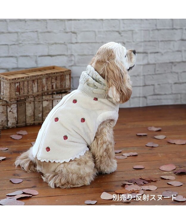 PET PARADISE ペットパラダイス 背中開き ベスト 苺 刺繍 中型犬 大型犬 白~オフホワイト