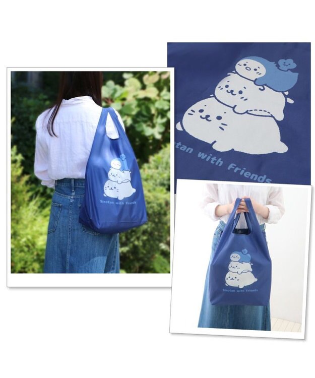 Mother garden しろたん らっこいぬ らむね ポケット付きエコバッグ 《お友達と一緒》 お友達と一緒
