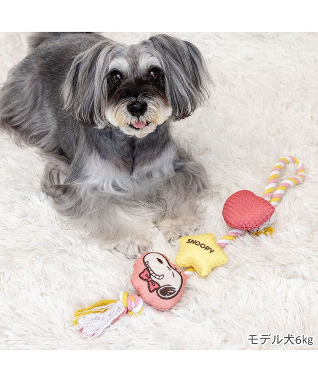 PET PARADISE スヌーピー ロング ロープ トイ ピンク×イエロー