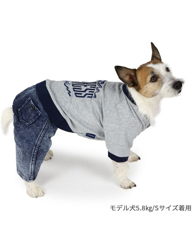 PET PARADISE J.PRESS デニム風 パンツつなぎ 小型犬 グレー×ネイビー