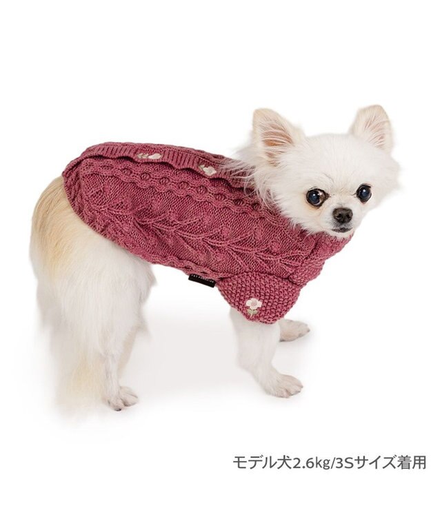 PET PARADISE ペットパラダイス 花 刺繍 アランニット 《レッド》 小型犬 ワイン