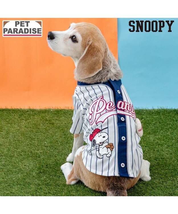 PET PARADISE スヌーピー ベースボールＴシャツ 中型犬 大型犬 ホワイト×ネイビー