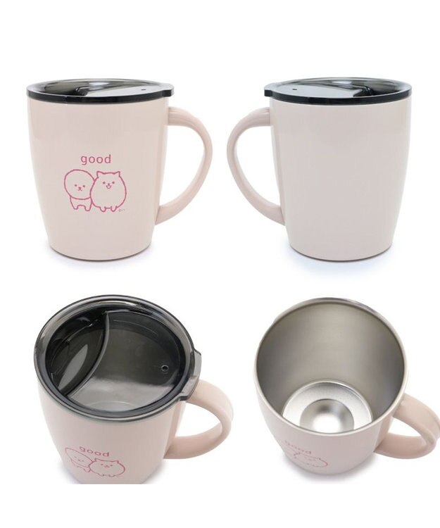 Mother garden マザーガーデン ふわんこ 蓋つき ステンレスマグカップ 380mL ピンク（淡）