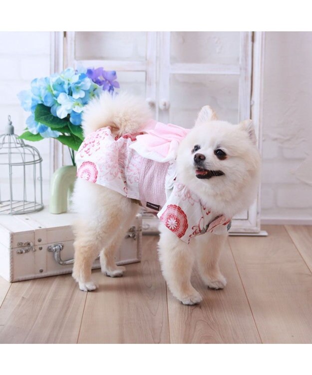 PET PARADISE ペットパラダイス 菊柄 浴衣 桃 小型犬 ホワイト×ピンク