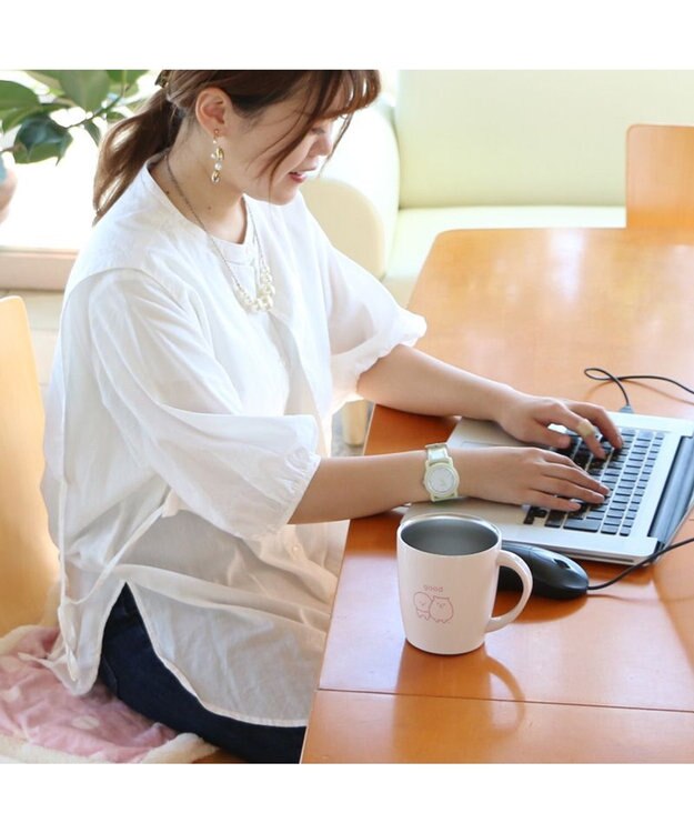 Mother garden マザーガーデン ふわんこ 蓋つき ステンレスマグカップ 380mL ピンク（淡）