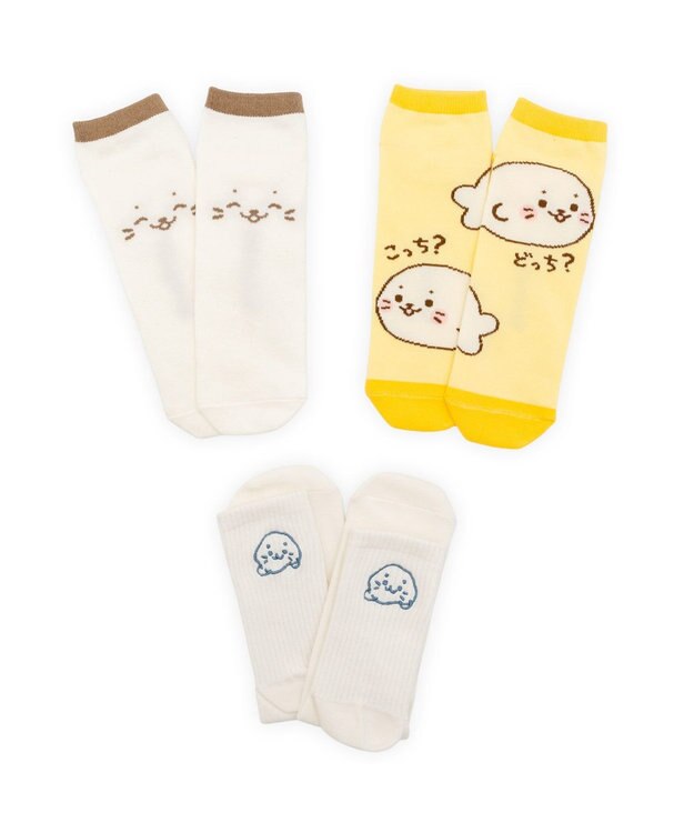 Mother garden しろたん 靴下 スニーカー丈 ショート丈 3足セット 25～27cm 《にっこりブラウン こっち？どっち？ ゆるゆる刺繍ホワイト》 3足セット