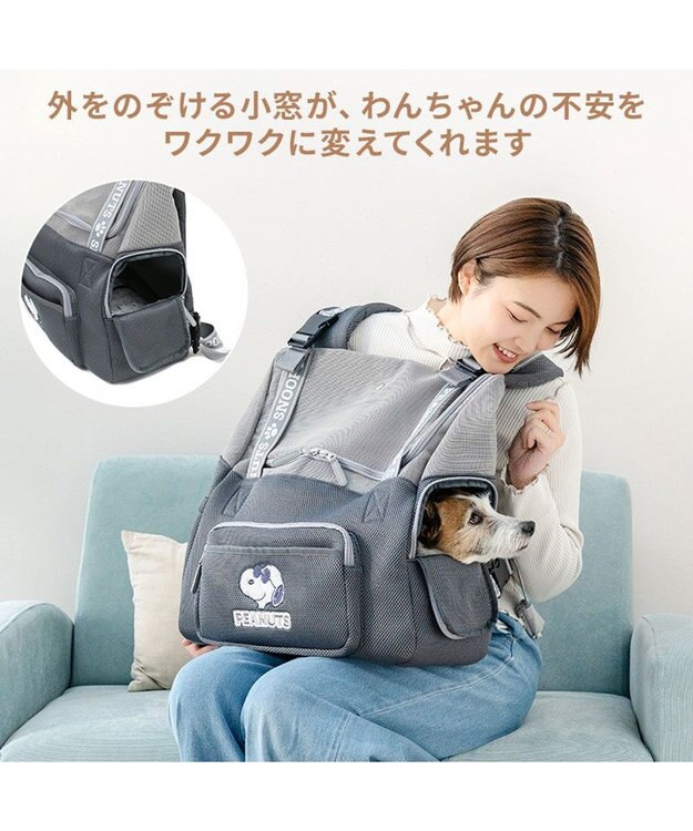 PET PARADISE スヌーピー ジョークール 優しい 抱っこハグリュック キャリー Ｌ 小型犬 チャコールグレー
