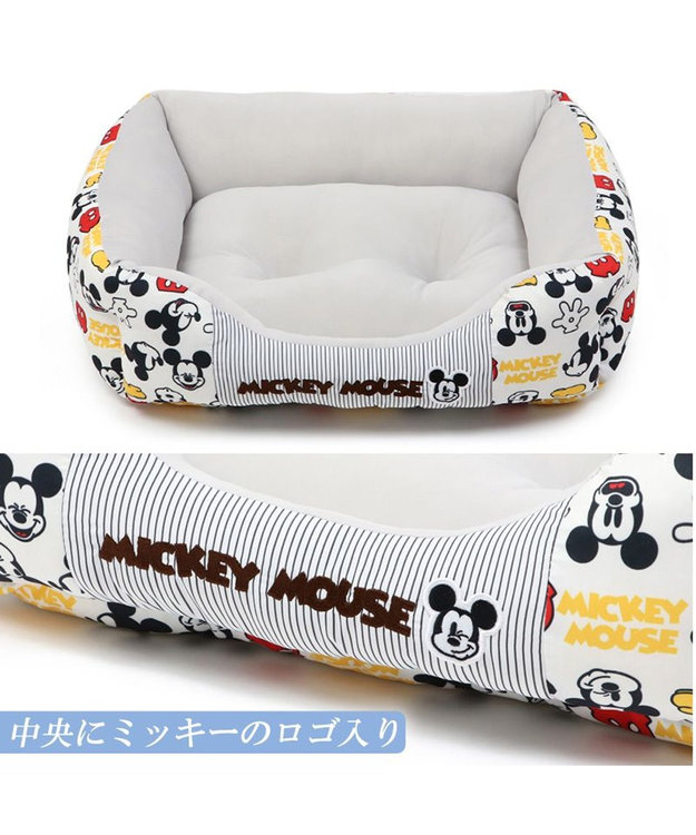 PET PARADISE ディズニー ミッキーマウス アイコン柄 四角  クール カドラーベッド（57×45cm） 水色