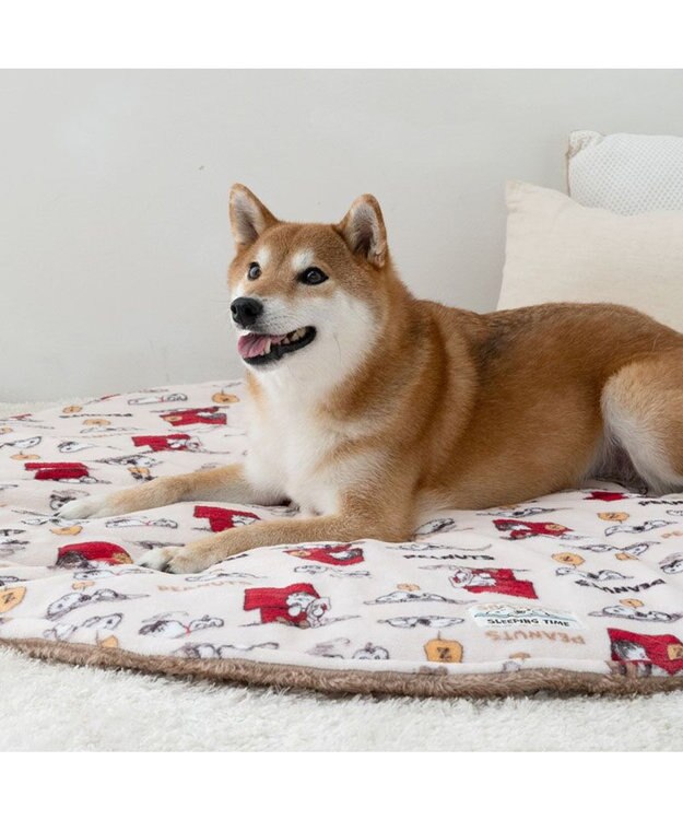 PET PARADISE スヌーピー  うたたね柄丸型マット  小型犬 径105cm ベージュ